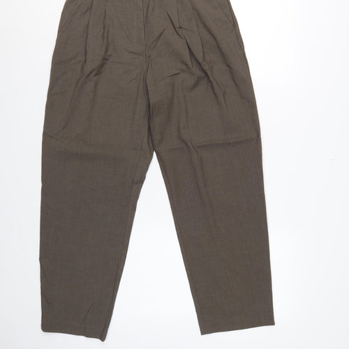 H&M Women Brown UK 10 High Waist Pleated Tapered Dress Trousers