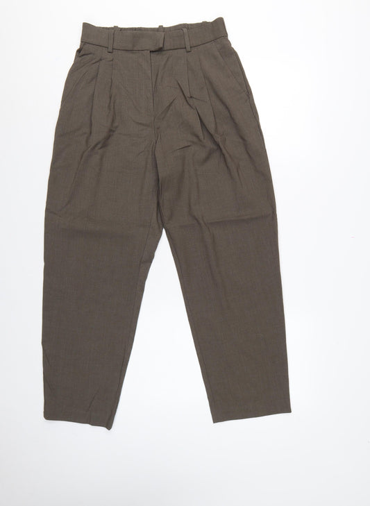 H&M Women Brown UK 10 High Waist Pleated Tapered Dress Trousers