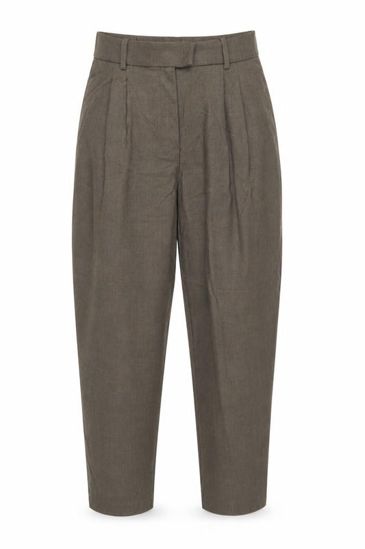H&M Women Brown UK 10 High Waist Pleated Tapered Dress Trousers