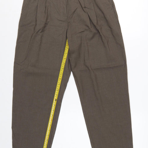 H&M Women Brown UK 10 High Waist Pleated Tapered Dress Trousers