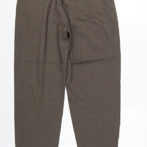 H&M Women Brown UK 10 High Waist Pleated Tapered Dress Trousers
