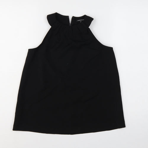 Warehouse Women Black UK 10 Sleeveless High Neck Ruffle Blouse