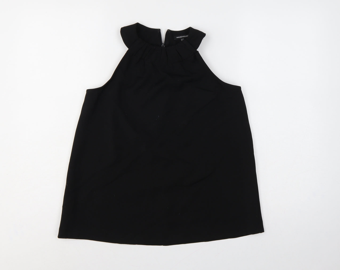 Warehouse Women Black UK 10 Sleeveless High Neck Ruffle Blouse