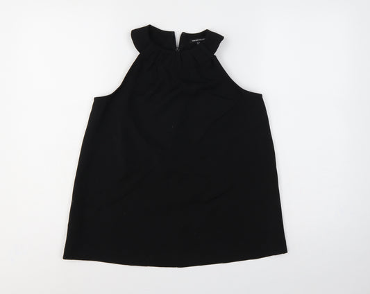 Warehouse Women Black UK 10 Sleeveless High Neck Ruffle Blouse