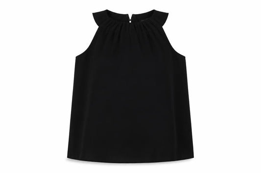 Warehouse Women Black UK 10 Sleeveless High Neck Ruffle Blouse