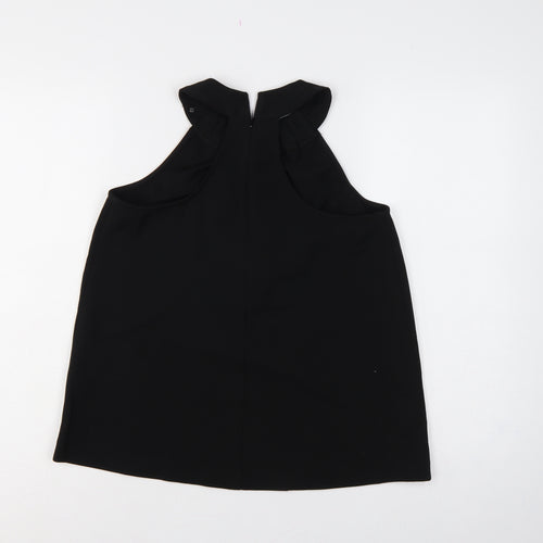 Warehouse Women Black UK 10 Sleeveless High Neck Ruffle Blouse