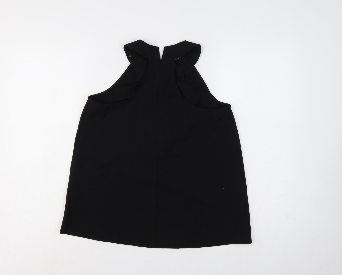 Warehouse Women Black UK 10 Sleeveless High Neck Ruffle Blouse