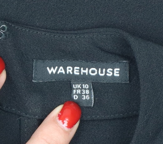 Warehouse Women Black UK 10 Sleeveless High Neck Ruffle Blouse