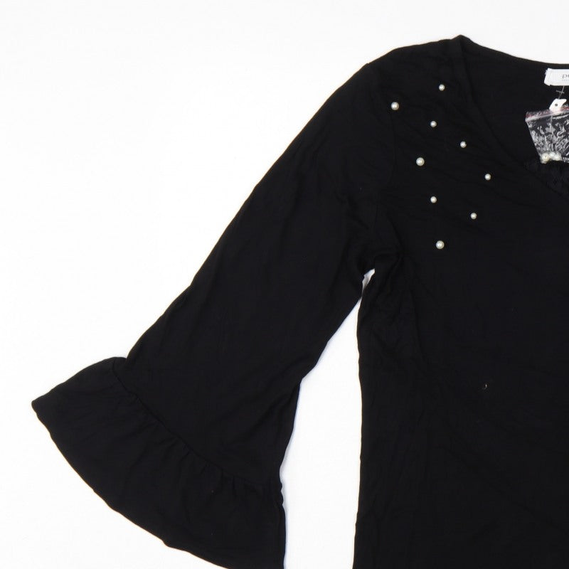 Additional view of Promod Women Black L Basic Pearl V-Neck Bell Sleeve Blouse