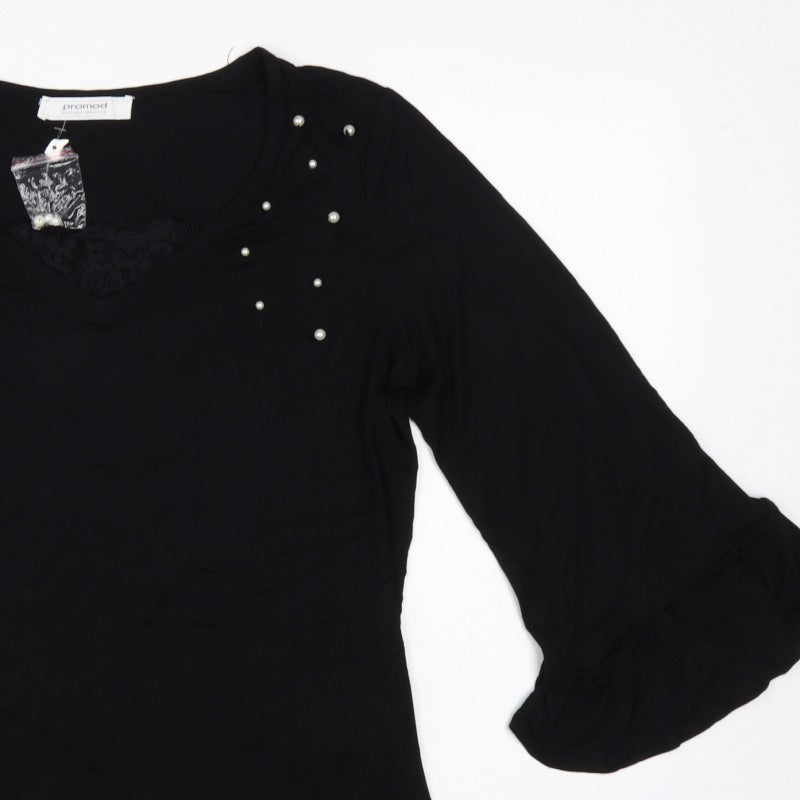 Additional view of Promod Women Black L Basic Pearl V-Neck Bell Sleeve Blouse