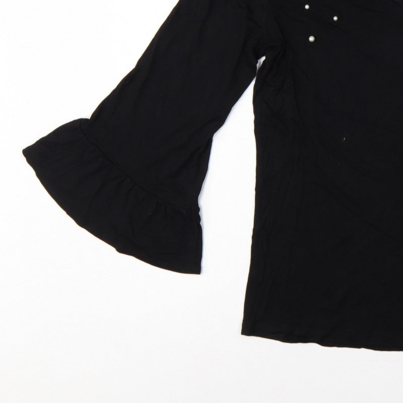 Additional view of Promod Women Black L Basic Pearl V-Neck Bell Sleeve Blouse