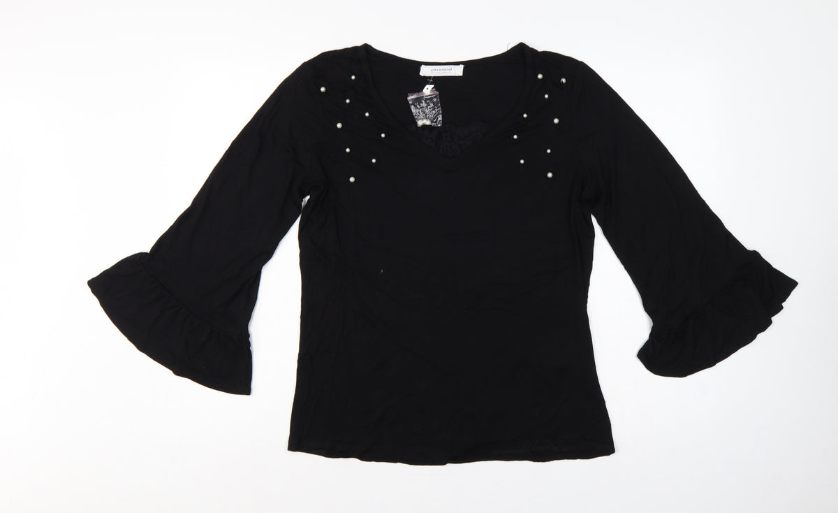 Back view of Promod Women Black L Basic Pearl V-Neck Bell Sleeve Blouse