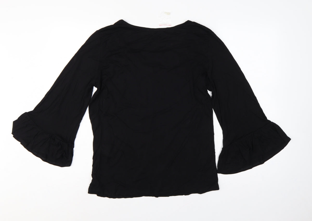 Brand and care label for Promod Women Black L Basic Pearl V-Neck Bell Sleeve Blouse