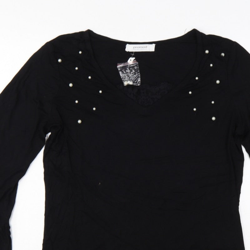 Additional view of Promod Women Black L Basic Pearl V-Neck Bell Sleeve Blouse