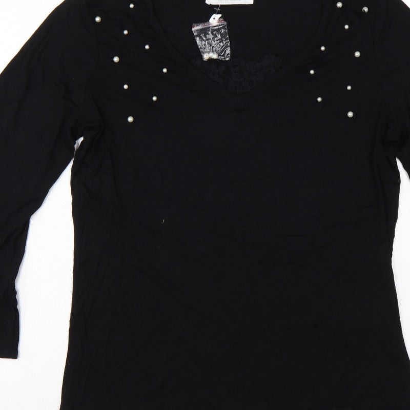 Additional view of Promod Women Black L Basic Pearl V-Neck Bell Sleeve Blouse