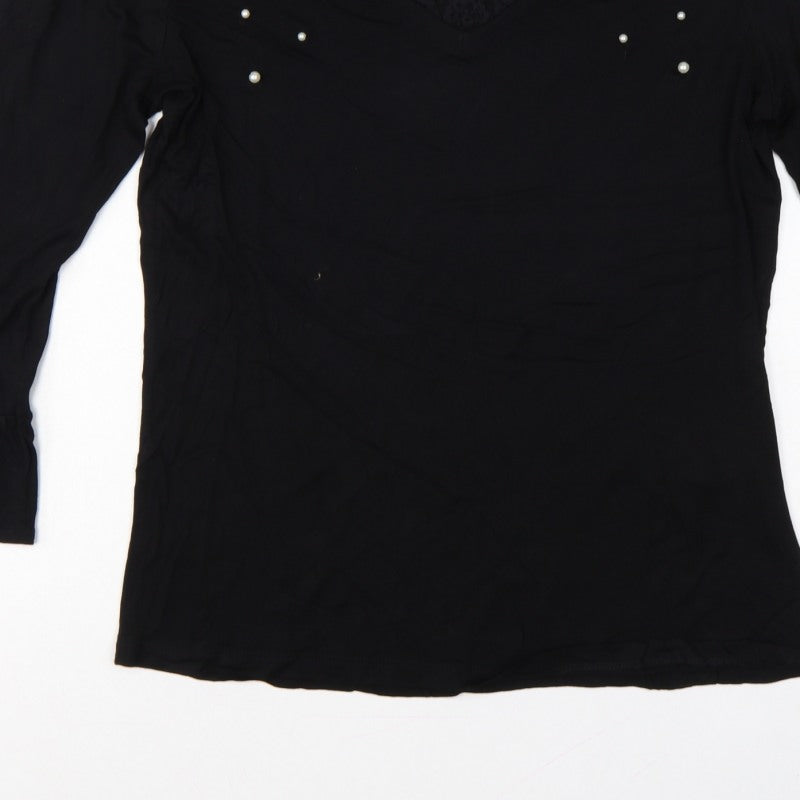 Additional view of Promod Women Black L Basic Pearl V-Neck Bell Sleeve Blouse