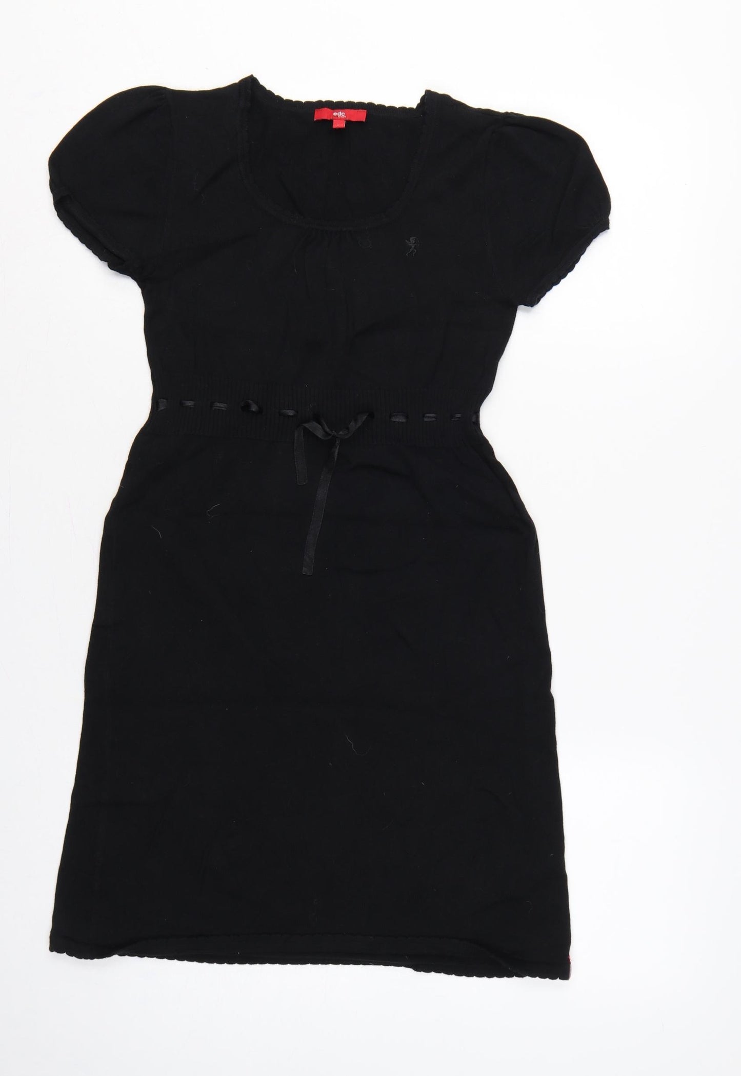 edc by Esprit Women Black L Knit Knee Length Puff Sleeve Jumper Dress