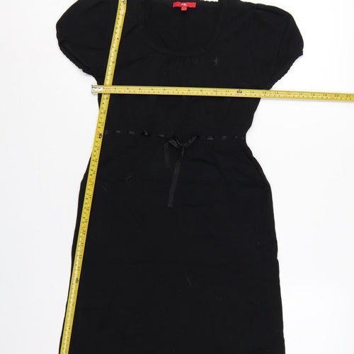 edc by Esprit Women Black L Knit Knee Length Puff Sleeve Jumper Dress