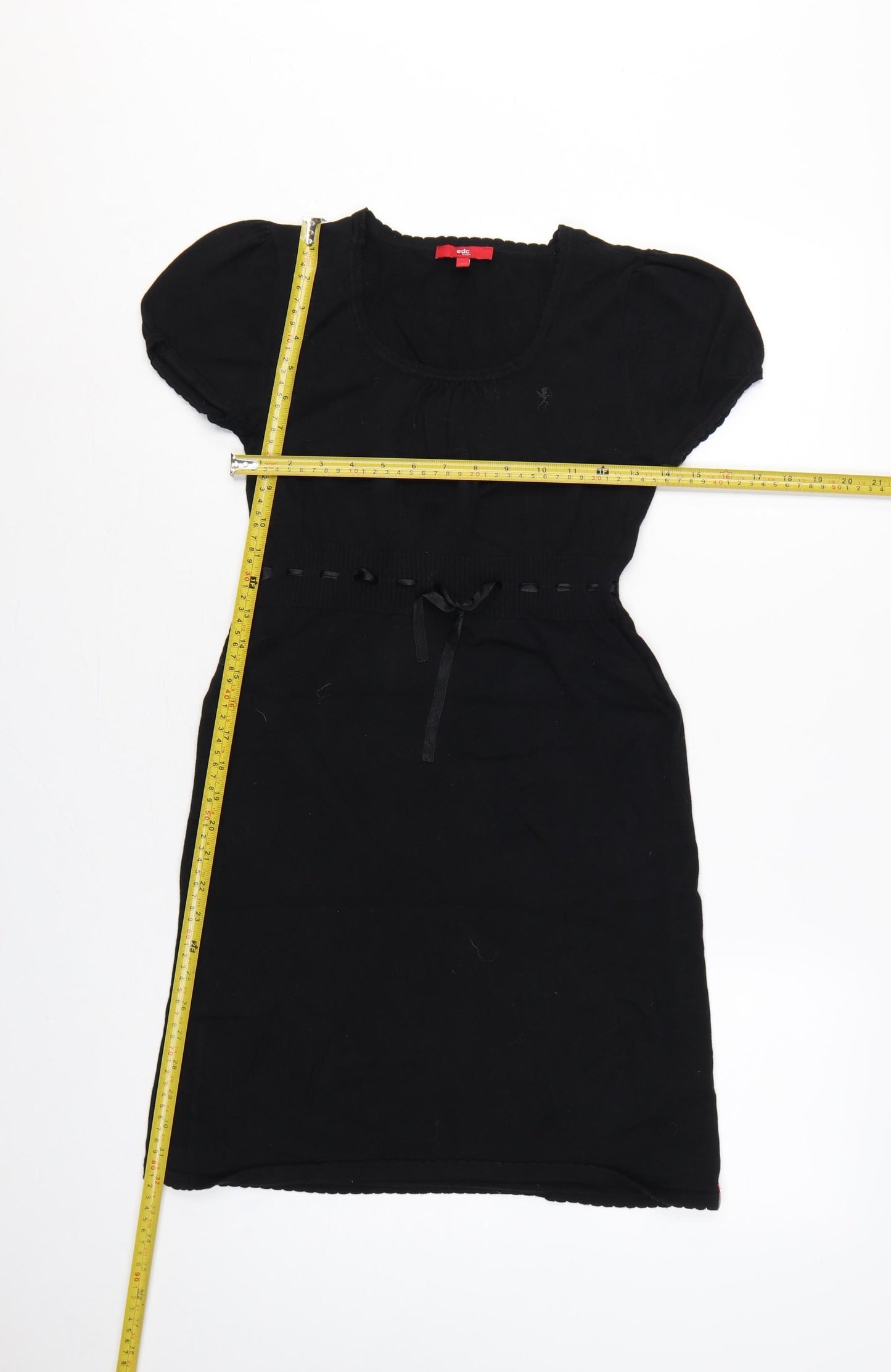 edc by Esprit Women Black L Knit Knee Length Puff Sleeve Jumper Dress