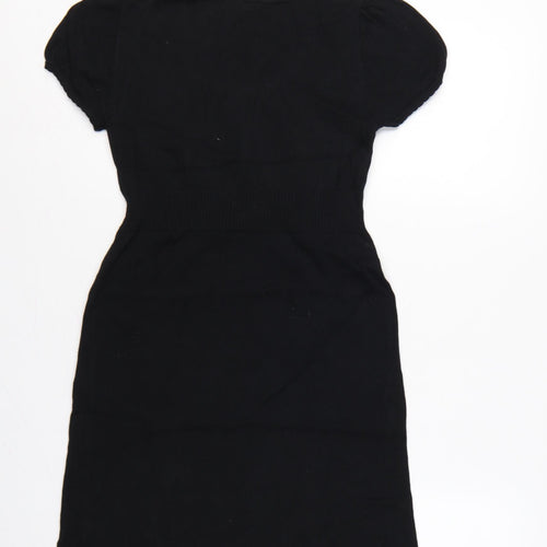 edc by Esprit Women Black L Knit Knee Length Puff Sleeve Jumper Dress