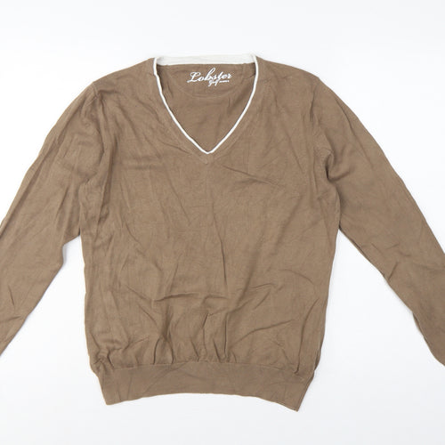 Lobster Women Brown M V-Neck Cotton Knit Golf Pullover Jumper