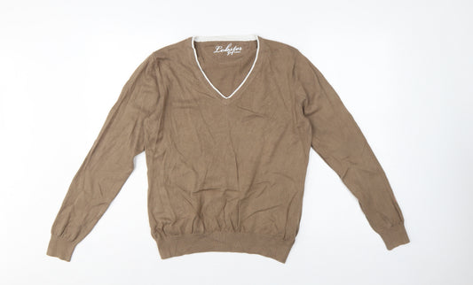 Lobster Women Brown M V-Neck Cotton Knit Golf Pullover Jumper