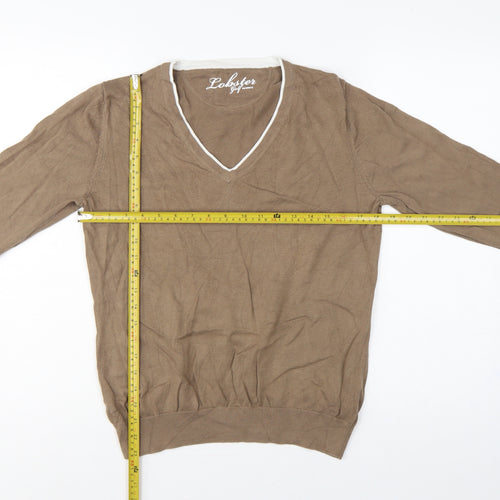 Lobster Women Brown M V-Neck Cotton Knit Golf Pullover Jumper