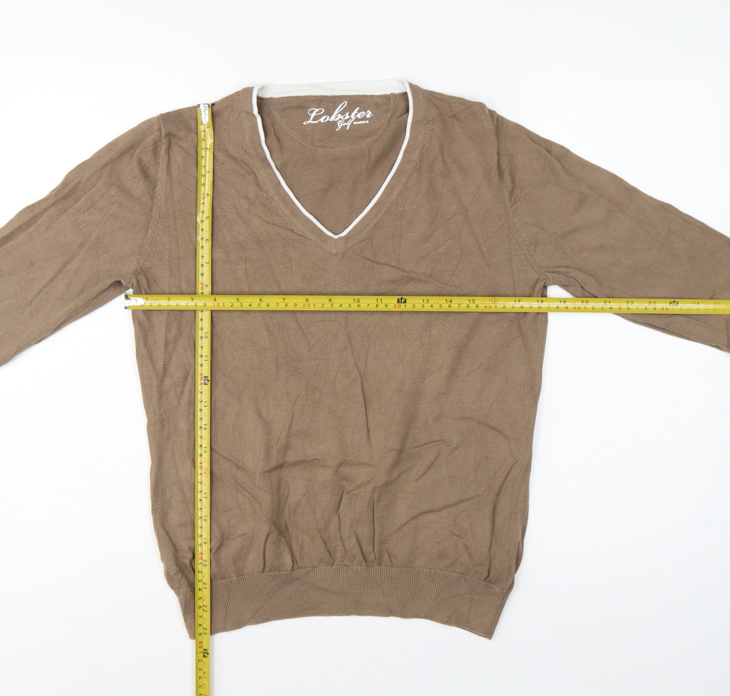 Lobster Women Brown M V-Neck Cotton Knit Golf Pullover Jumper