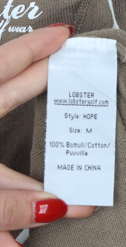 Lobster Women Brown M V-Neck Cotton Knit Golf Pullover Jumper