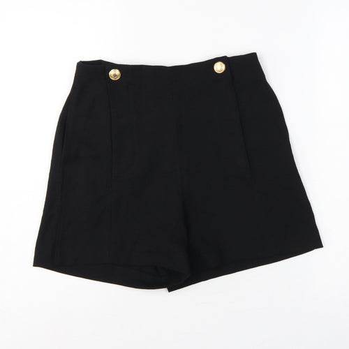 H&M Women Black UK 8 High Rise Sailor Shorts Gold Button