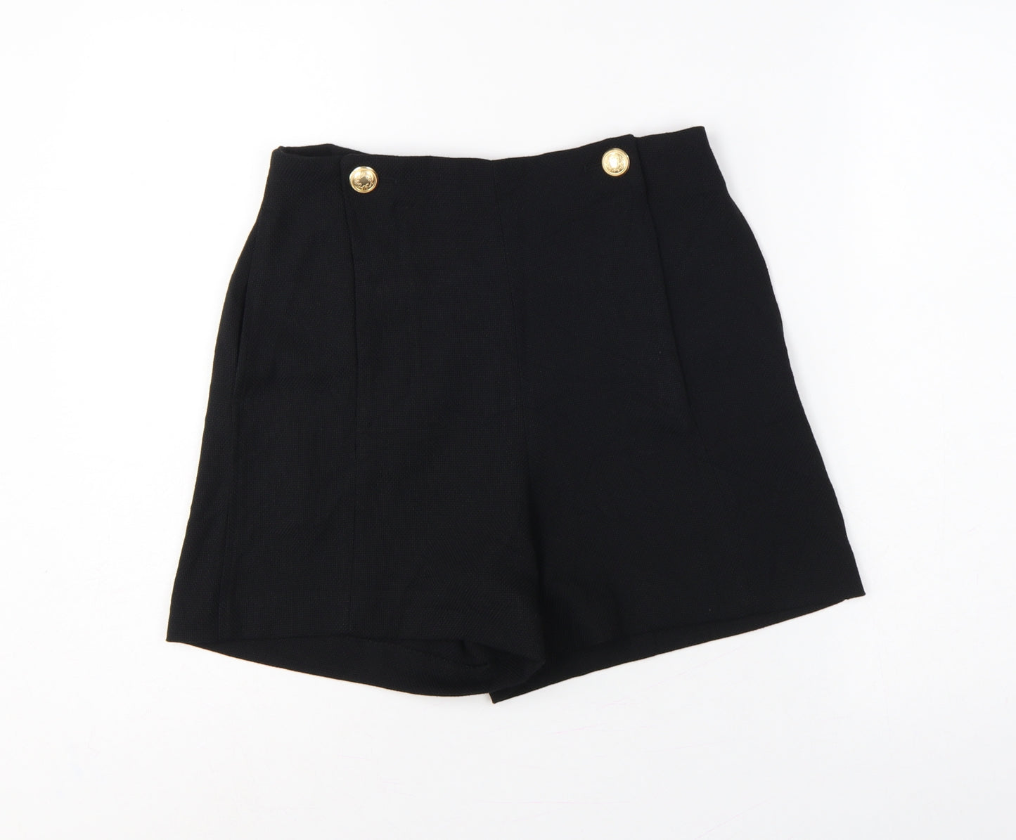 H&M Women Black UK 8 High Rise Sailor Shorts Gold Button