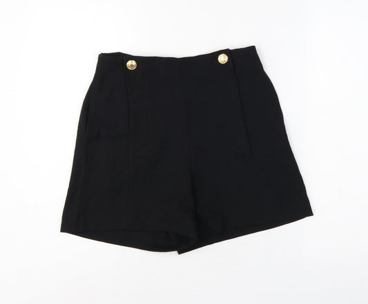 H&M Women Black UK 8 High Rise Sailor Shorts Gold Button