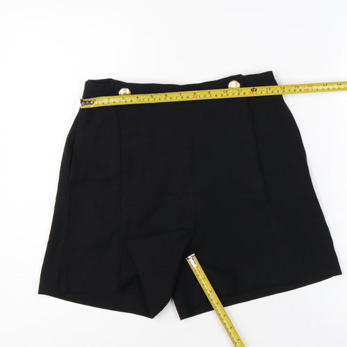 H&M Women Black UK 8 High Rise Sailor Shorts Gold Button