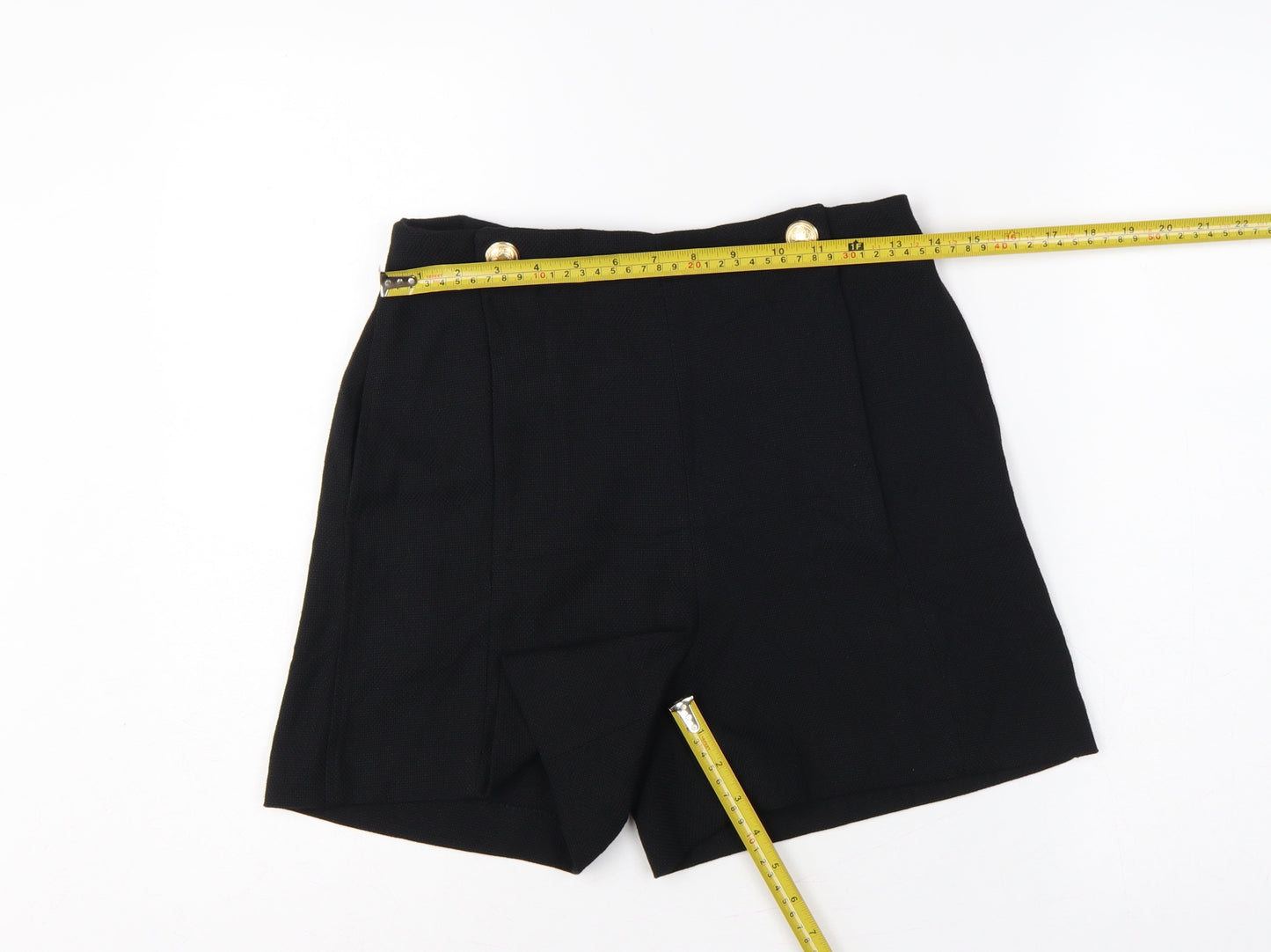 H&M Women Black UK 8 High Rise Sailor Shorts Gold Button