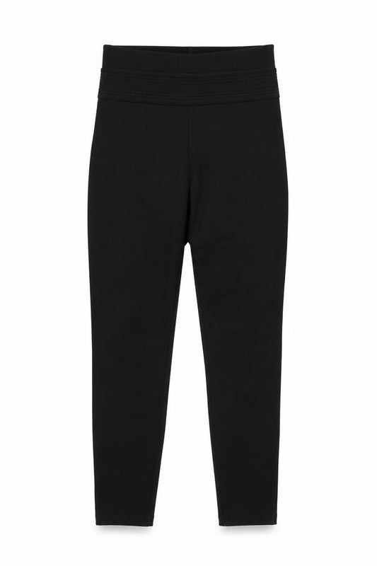 Zara Women Black S High Rise Stretch Textured Waistband Leggings