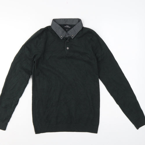 Next Men’s Green XS Henley Collared Cotton Knit Jumper Long Sleeve