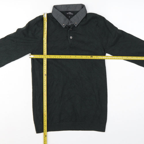 Next Men’s Green XS Henley Collared Cotton Knit Jumper Long Sleeve