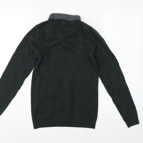 Next Men’s Green XS Henley Collared Cotton Knit Jumper Long Sleeve