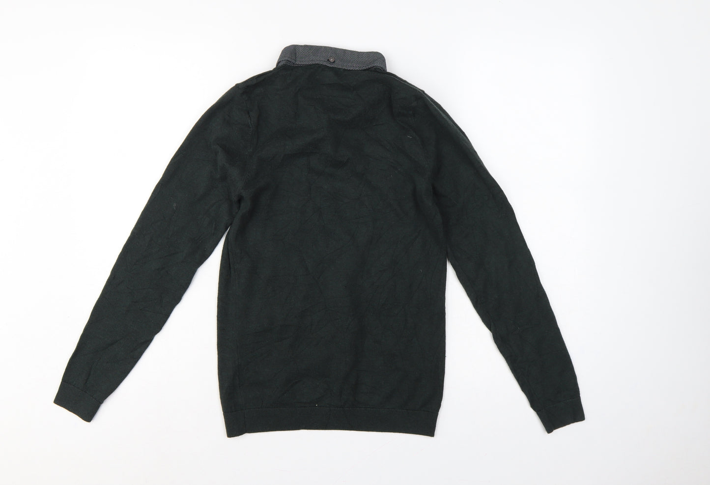Next Men’s Green XS Henley Collared Cotton Knit Jumper Long Sleeve