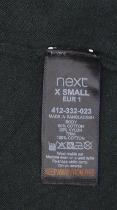 Next Men’s Green XS Henley Collared Cotton Knit Jumper Long Sleeve