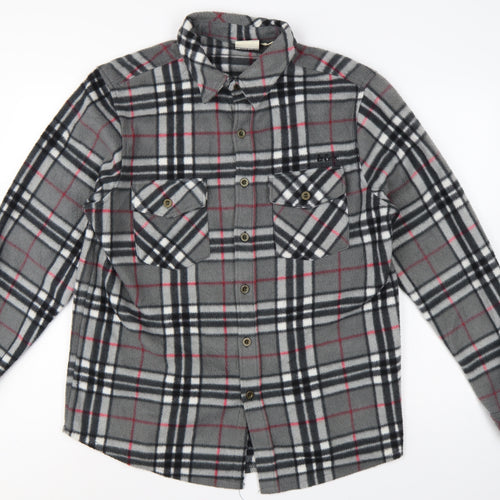 Lee Cooper Men's Grey Plaid Fleece Shirt L Long Sleeve Button-Up