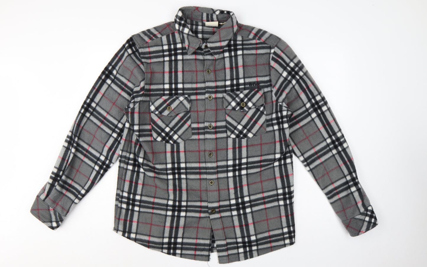 Lee Cooper Men's Grey Plaid Fleece Shirt L Long Sleeve Button-Up