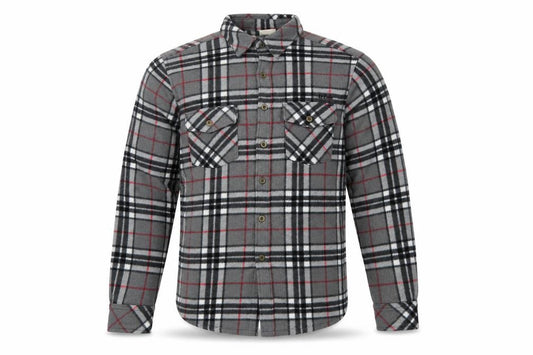Front view of Lee Cooper Men's Grey Plaid Fleece Shirt L Long Sleeve Button-Up