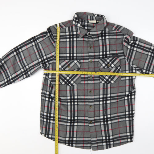 Lee Cooper Men's Grey Plaid Fleece Shirt L Long Sleeve Button-Up
