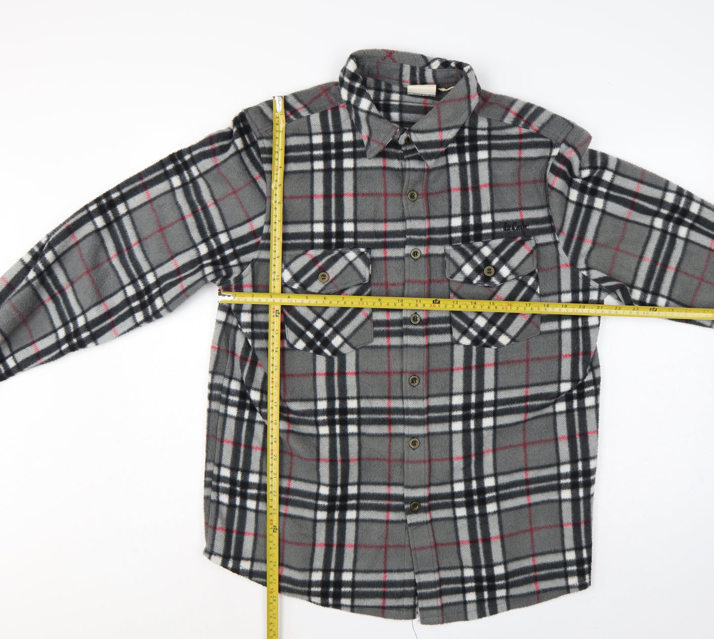 Lee Cooper Men's Grey Plaid Fleece Shirt L Long Sleeve Button-Up