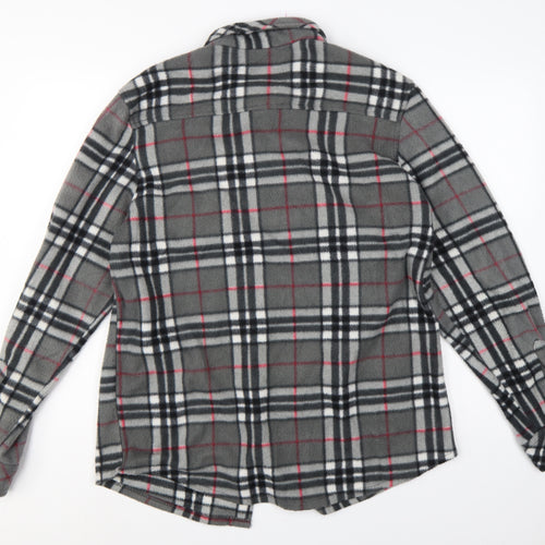 Lee Cooper Men's Grey Plaid Fleece Shirt L Long Sleeve Button-Up