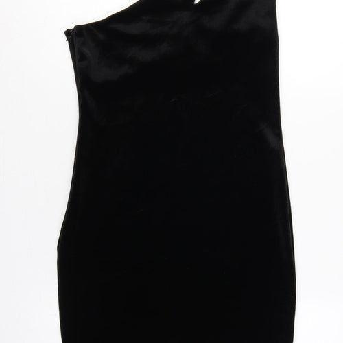 Topshop Women Black UK 10 Velvet One Shoulder Bodycon Mini Dress