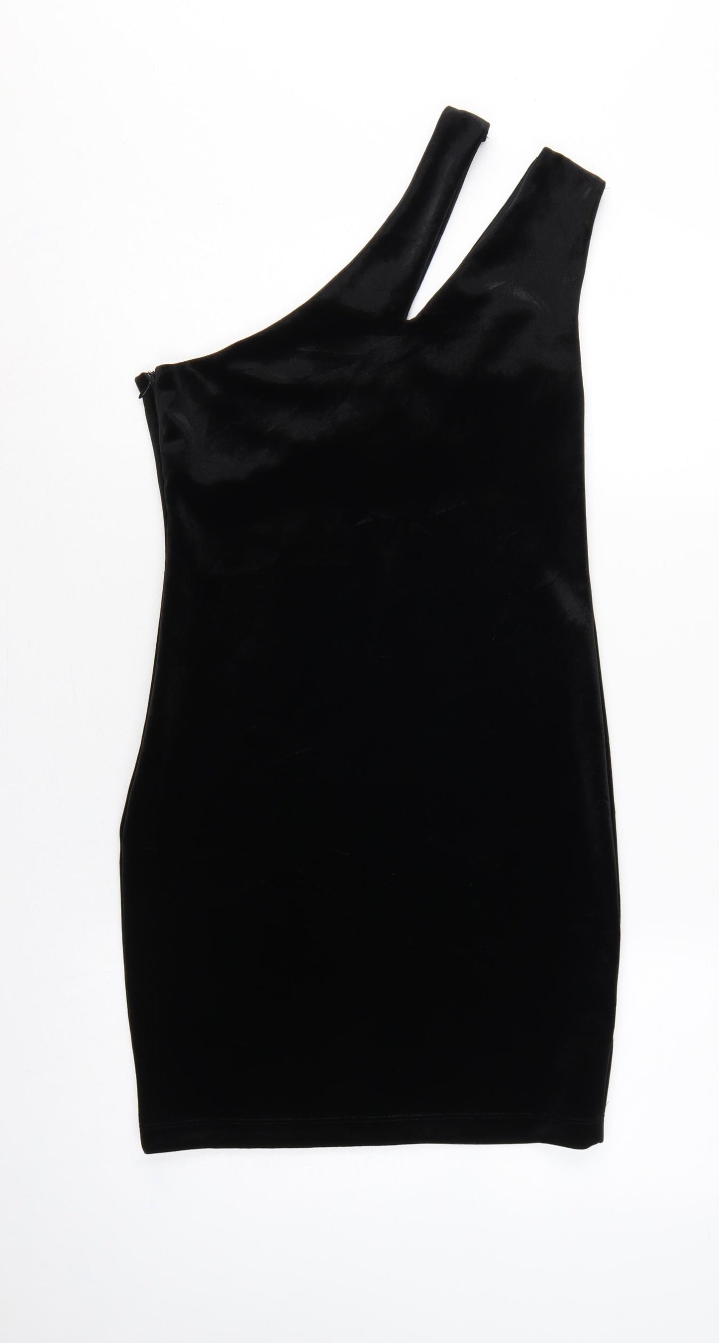 Topshop Women Black UK 10 Velvet One Shoulder Bodycon Mini Dress
