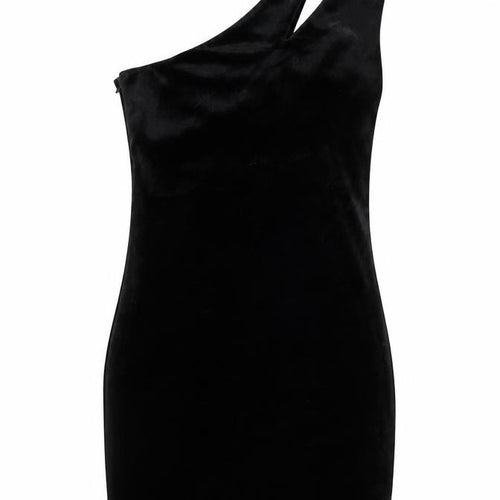 Topshop Women Black UK 10 Velvet One Shoulder Bodycon Mini Dress