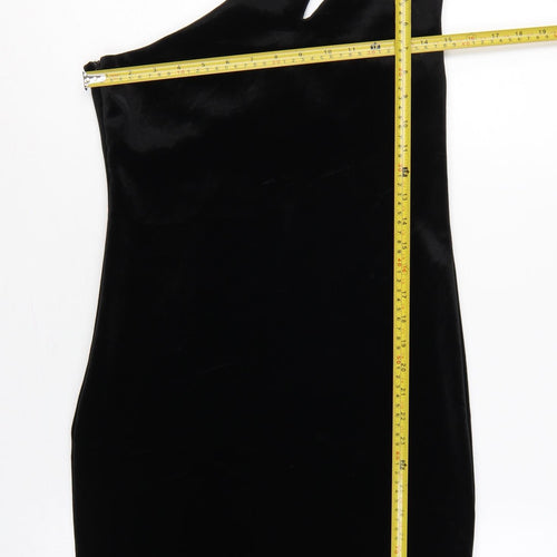 Topshop Women Black UK 10 Velvet One Shoulder Bodycon Mini Dress